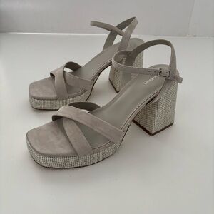 Calvin Klein Light Gray Suede Block Heel Sandals Size 10